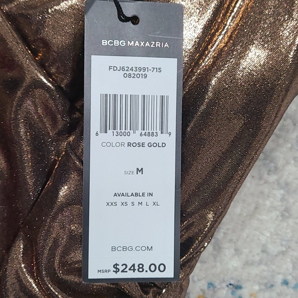 BCBG MAXAZRIA METALLIC COPPER DRESS - Picture 6 of 8